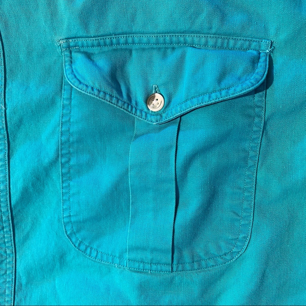 Mens Vintage Eddie Bauer Rufton Twill button down shirt in green teal size M - Picture 3 of 11